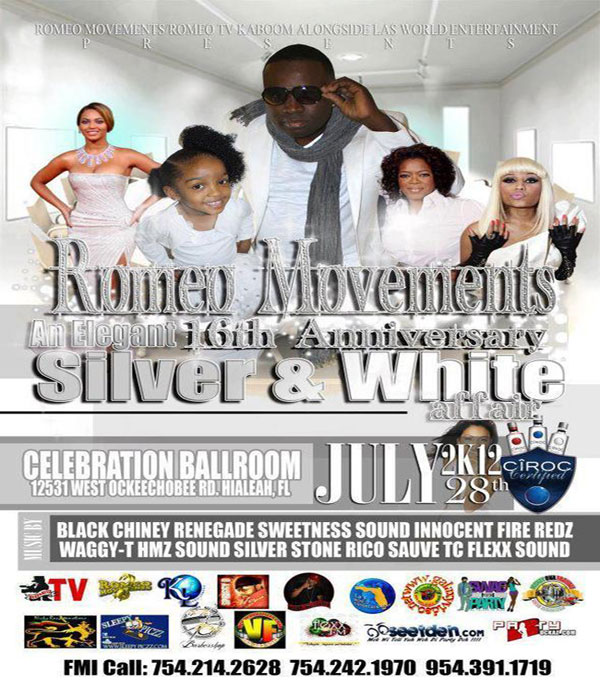 Romeo movements Anniversary Southflorida dancehall party July 28