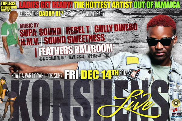 Konshens Live Friday Dec 14 South florida Feathers Ballroom