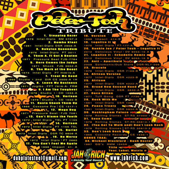 peter tosh tribute mix track listing selector jah rich